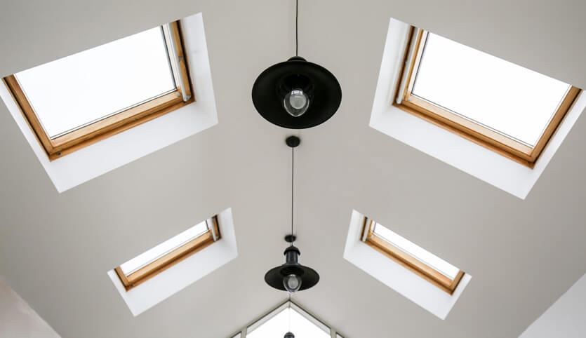 Oak effect roof lights interior view