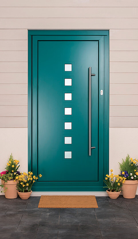 Blue aluminium entrance door