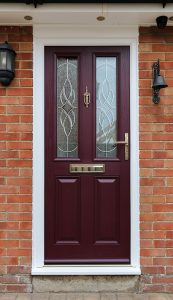 Purple composite door with gold hardware