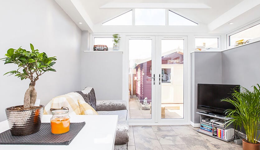 Single storey extension interior view with uPVC french doors