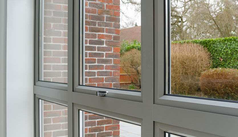 Interior view of grey aluminium windows