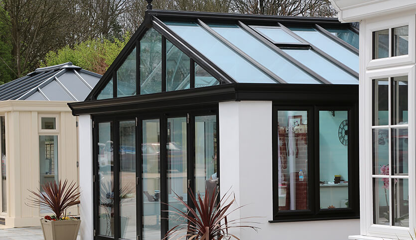 uPVC Gable conservatory with a black roof