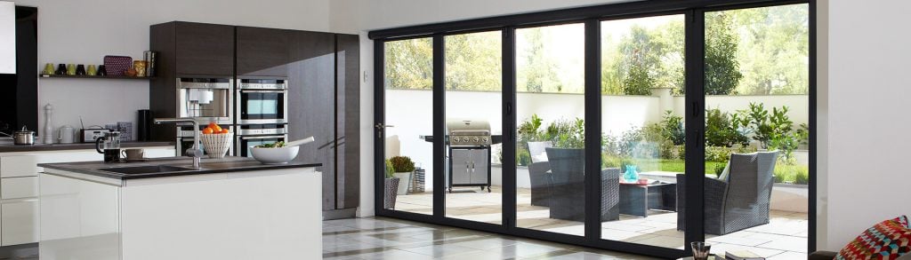 Black aluminium bifold door interior view