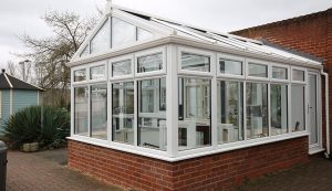 White uPVC Gable conservatory with a glass roof