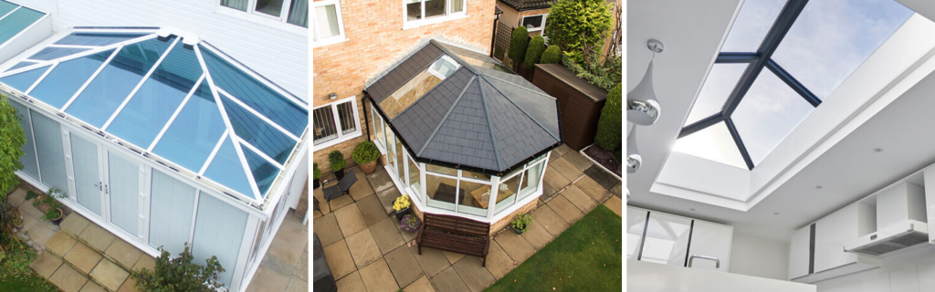 3 different conservatory roofs.