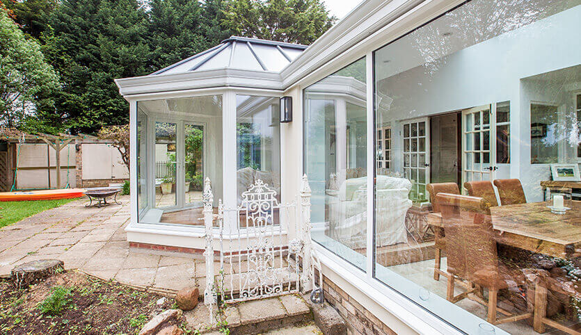 White p-shaped conservatory