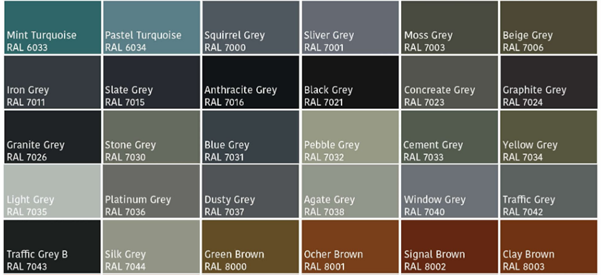 Grey window colour palette RAL.