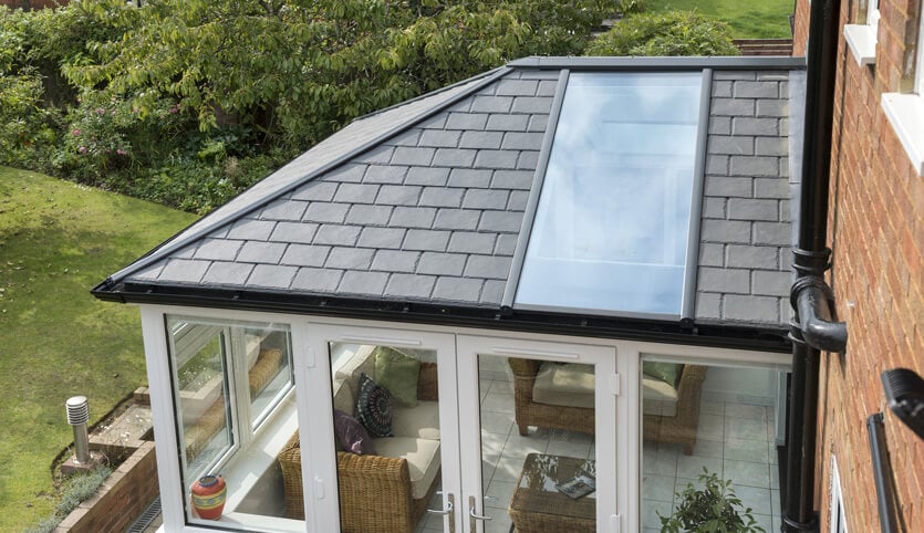 Grey tiled conservatory roof