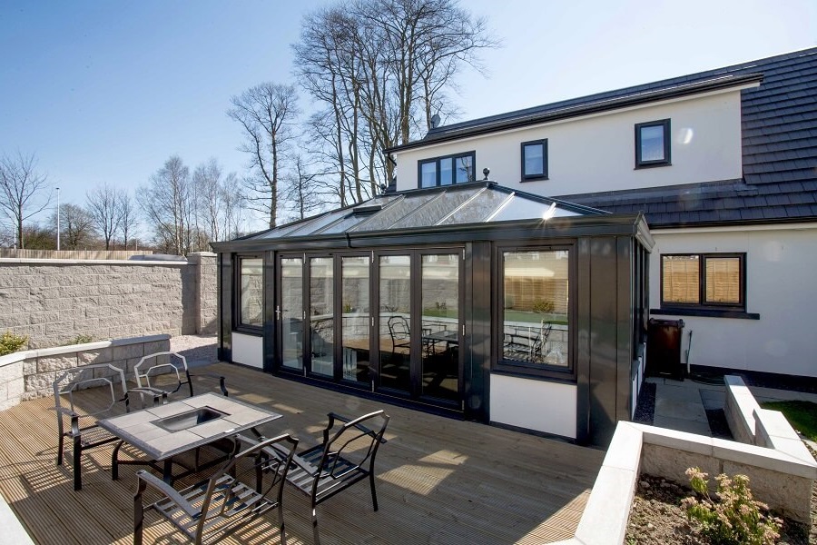 A black Aluminium Conservatory