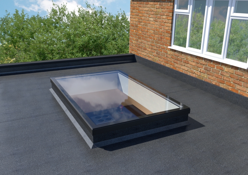 Flat rooflight on an extension