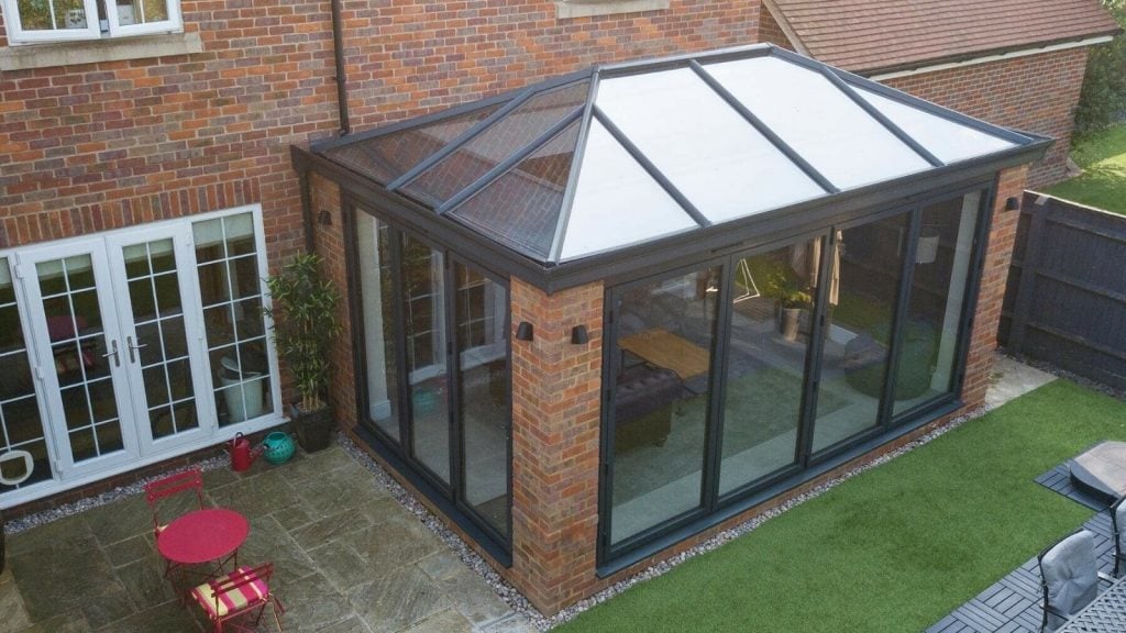 A black ultraframe orangery.