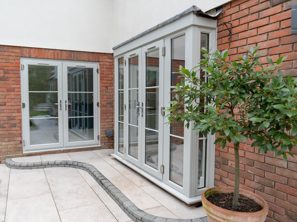 Grey uPVC french bay doors