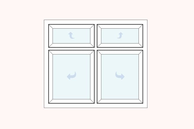 uPVC casement left and right vent over left and right hung double glazed windows