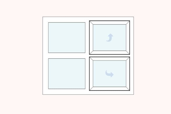 uPVC casement top hung right over side hung right with two fixed left double glazed windows