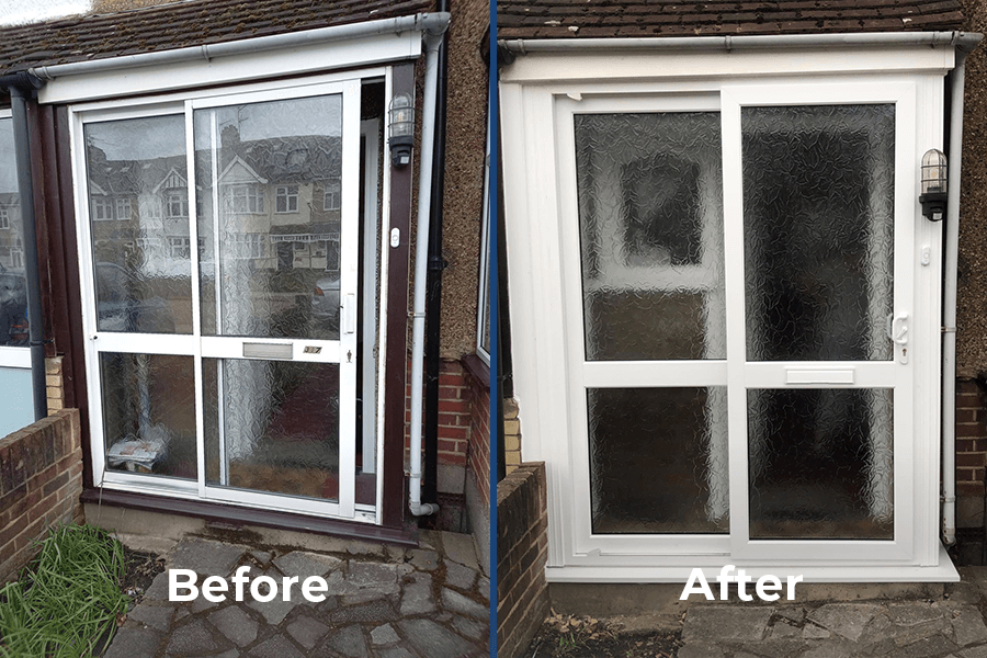 Before & After shot of porch entrance