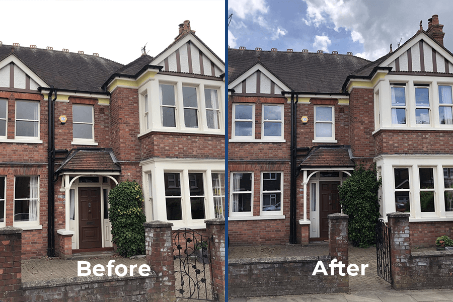 Before & After shot showing vertical sliding windows